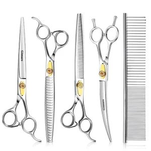 Gimars 8 Inch Professional 440C Stainless Steel Pet Grooming Scissors 6 in 1